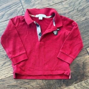 Burberry red long sleeve polo shirt 12M
